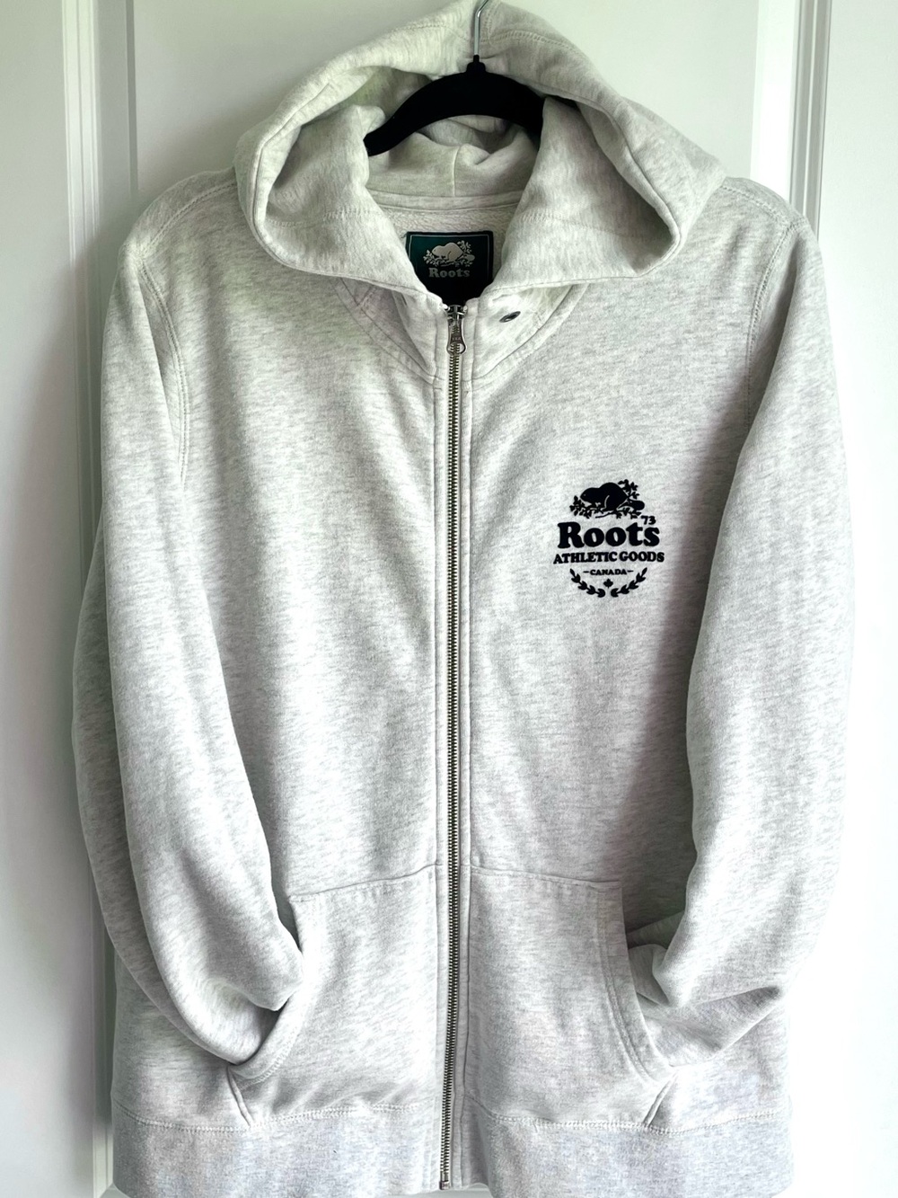 Roots Light Heather Gray Full-Zip Hoodie with Logo
